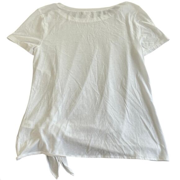 Caslon White Side Tie Tee Small | Casual Cotton Blend Short Sleeve Top - Picture 4 of 6